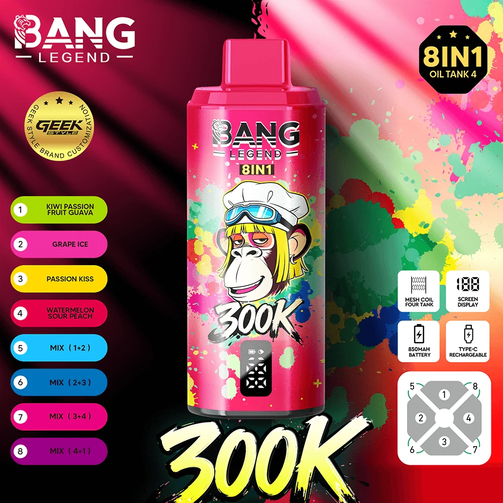Bang Legend Geek 300K – Kiwi Passion Fruit Guava & Grape Ice & Passionate Kiss & Watermelon Sour Peach