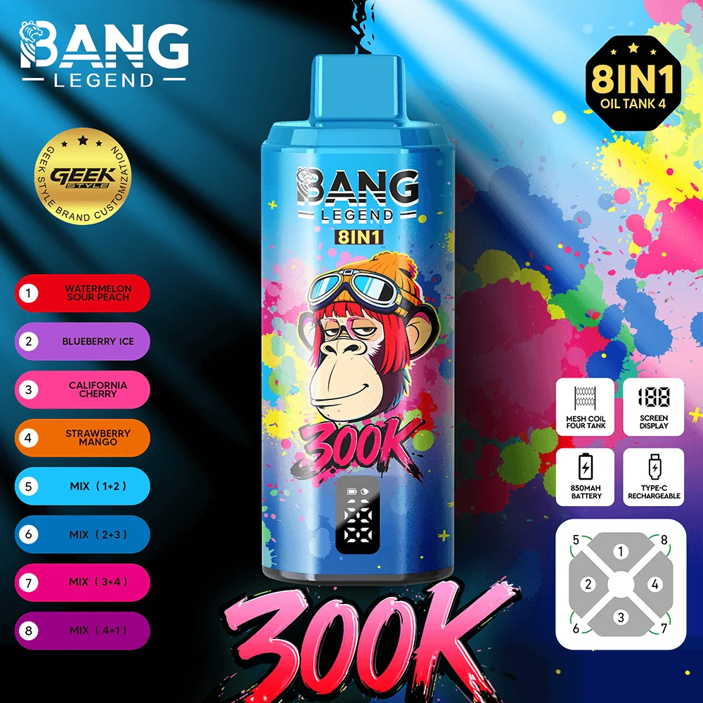 Bang Legend Geek 300K – Watermelon Sour Peach & Blueberry Ice & California Cherry & Strawberry Mango